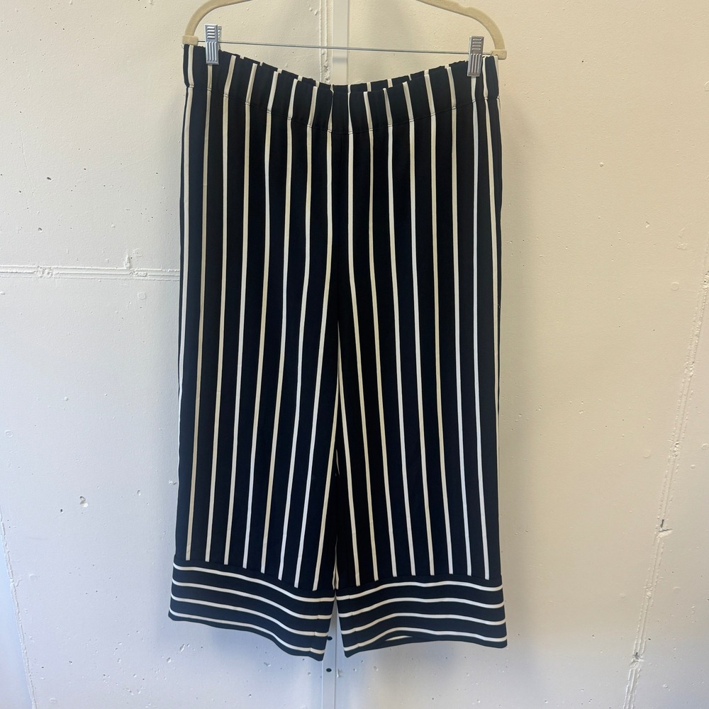 INC International Concepts Black White Striped Wide Leg Culotte Pants Lg Cropped